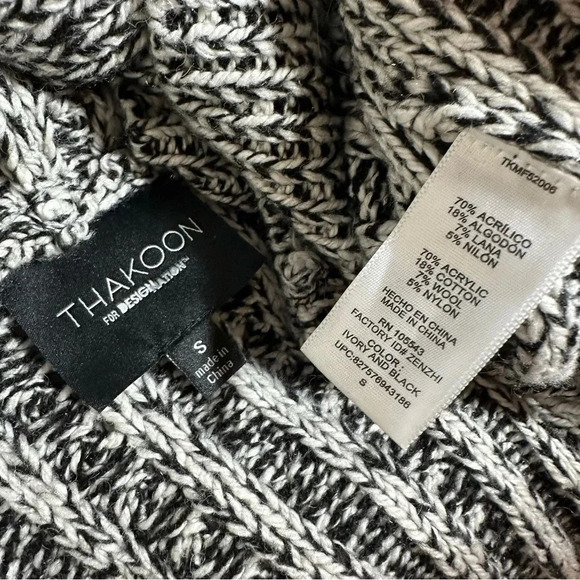 Thakoon S oversized black + white chunky knit open cardigan with pockets - Picture 5 of 5
